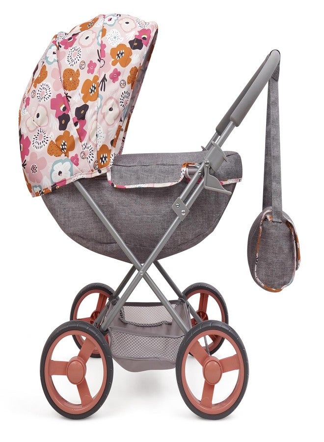 509 Crew: Melange Flora - Deluxe Doll Pram - Matching Shoulder Bag, Toy Accessory for Dolls Up to 18", Foldable Design, Removable Bassinet, Kid Age 3+ - Image 3